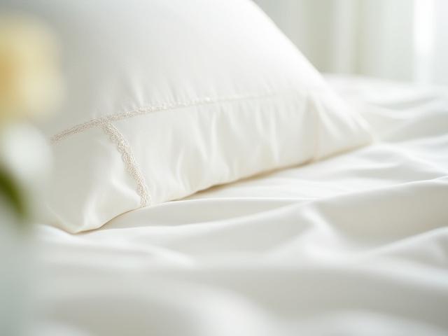 Close-up on high-thread count sheets with delicate embroidery